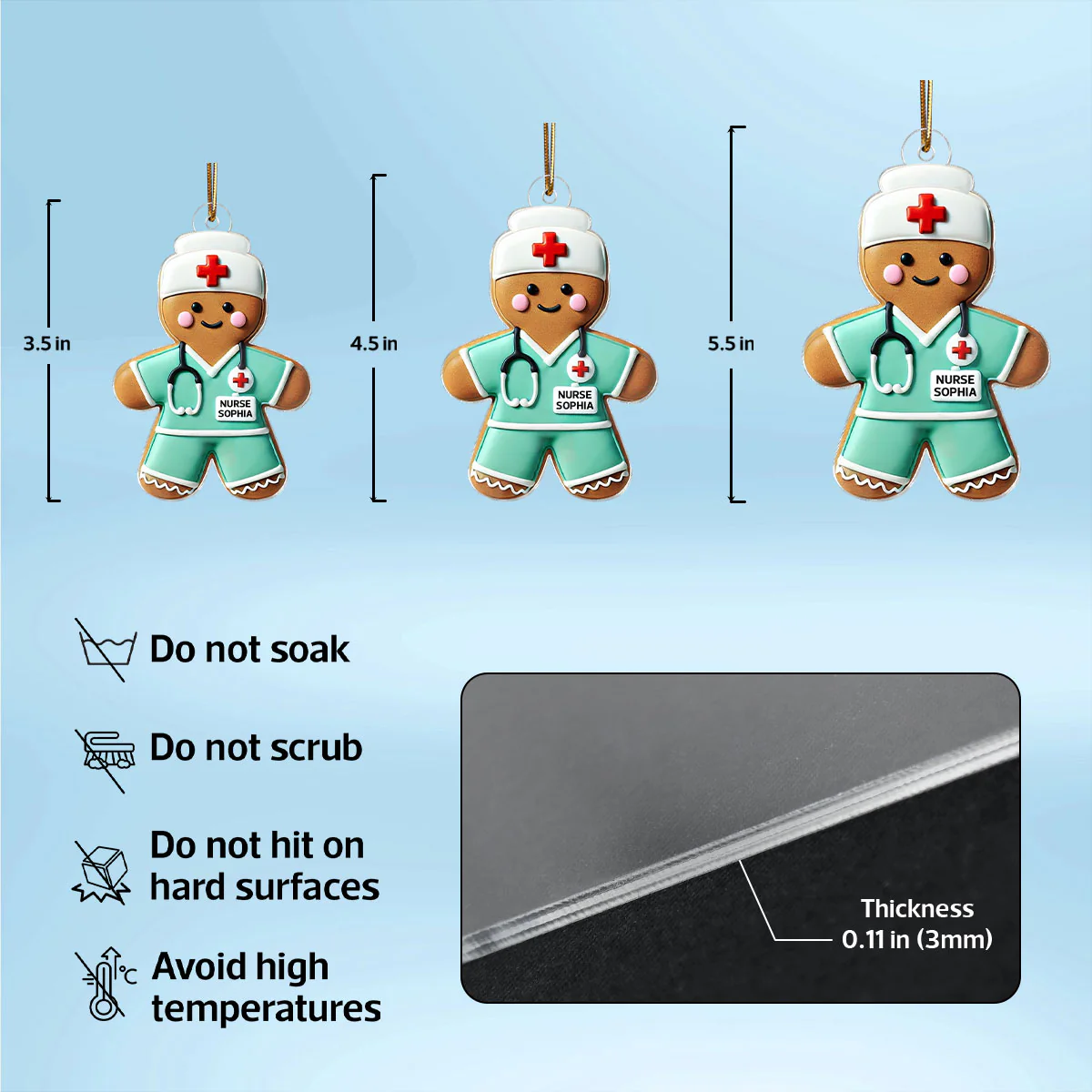3D Effect Gingerbread Nurse Personalized Acrylic Ornament, Christmas Gift For Nurses - Image 8