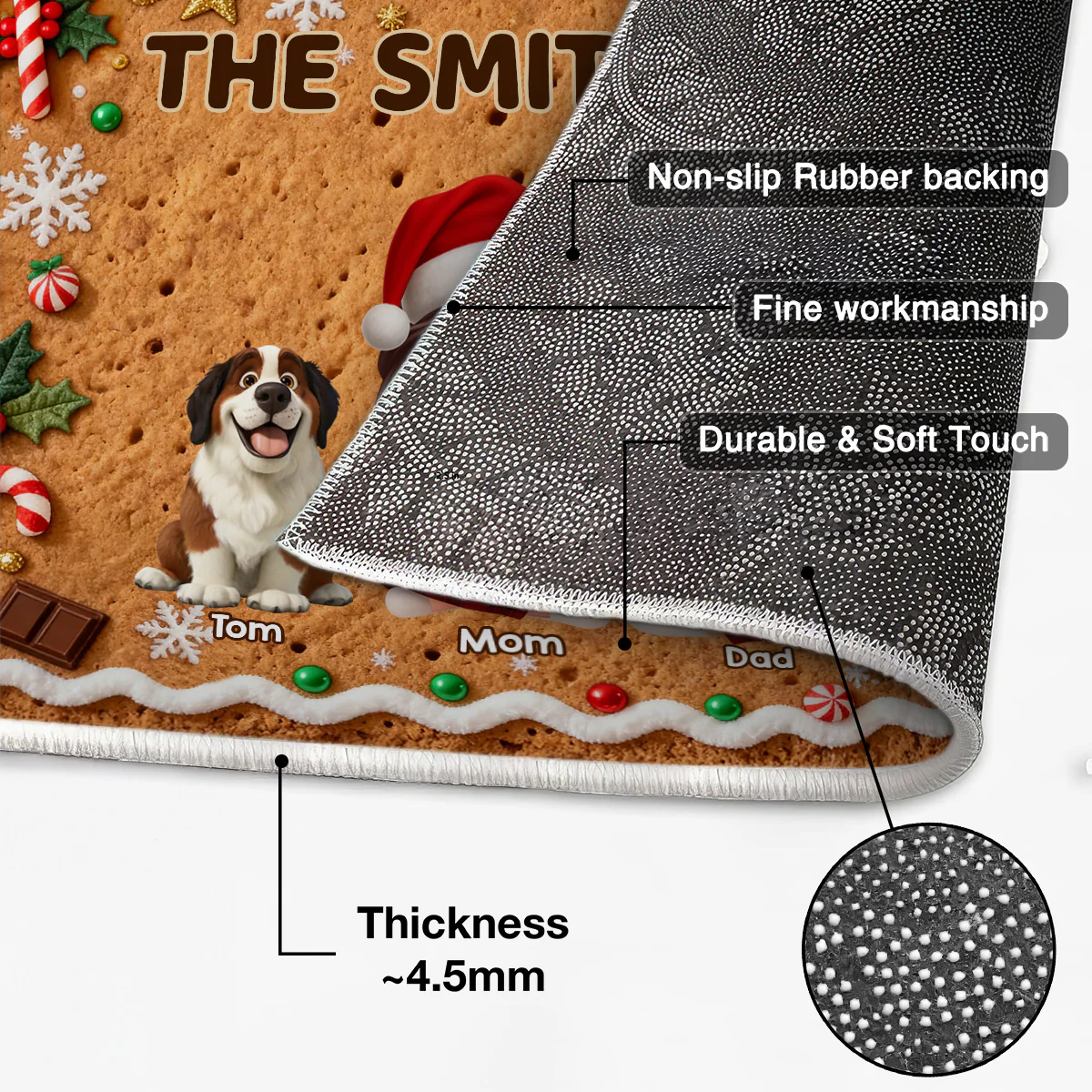 3D Effect Gingerbread Theme Beautiful Family Together Christmas - Personalized Doormat - Image 10