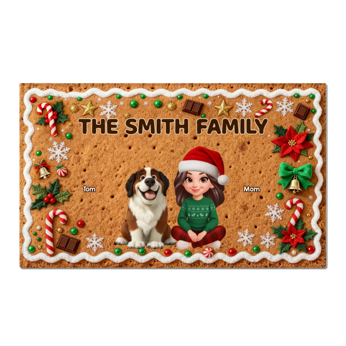 3D Effect Gingerbread Theme Beautiful Family Together Christmas - Personalized Doormat - Image 11