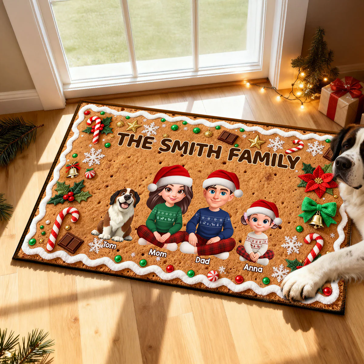 3D Effect Gingerbread Theme Beautiful Family Together Christmas - Personalized Doormat - Image 3