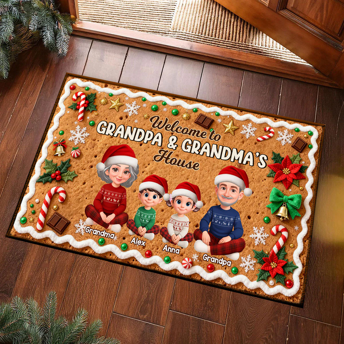 3D Effect Gingerbread Theme Welcome To Grandpa Grandma House Christmas - Personalized Doormat - Image 10