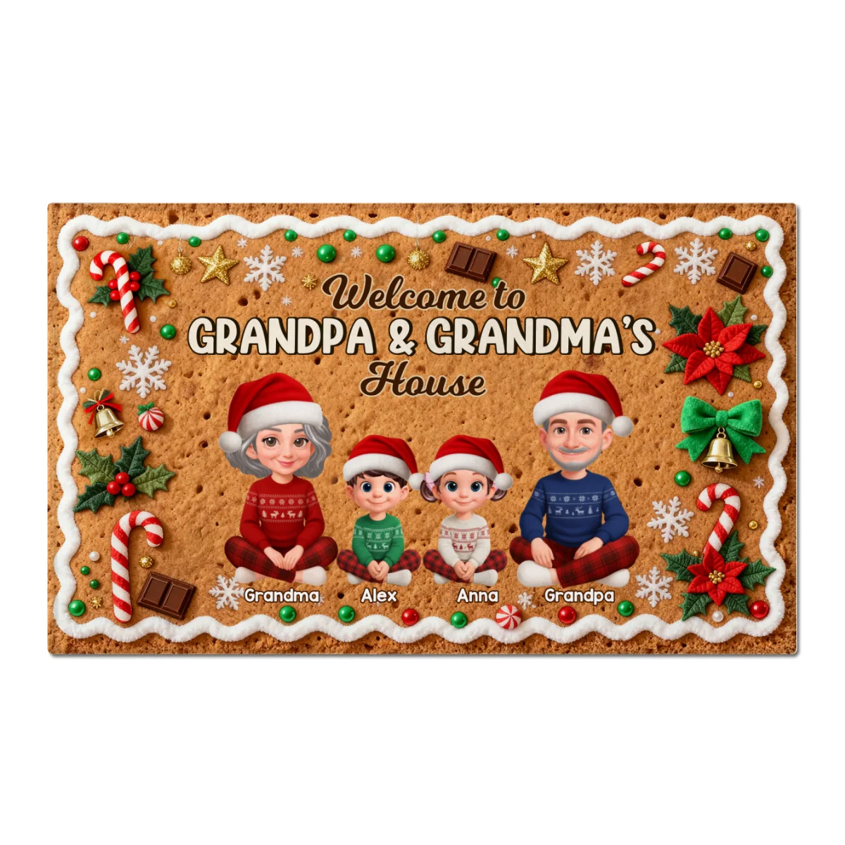 3D Effect Gingerbread Theme Welcome To Grandpa Grandma House Christmas - Personalized Doormat - Image 11
