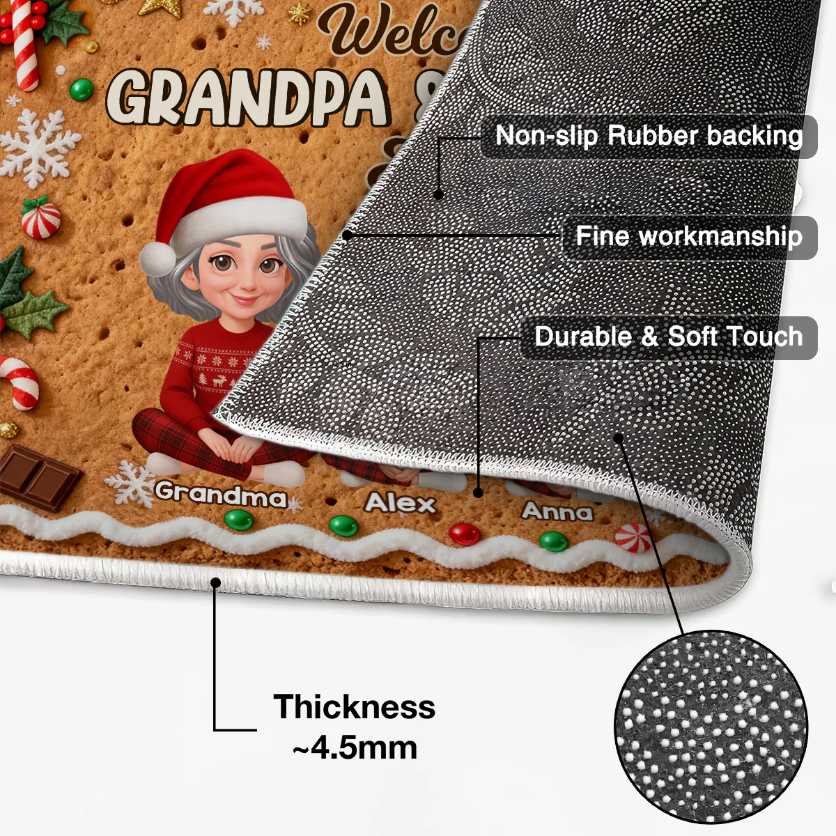 3D Effect Gingerbread Theme Welcome To Grandpa Grandma House Christmas - Personalized Doormat - Image 6
