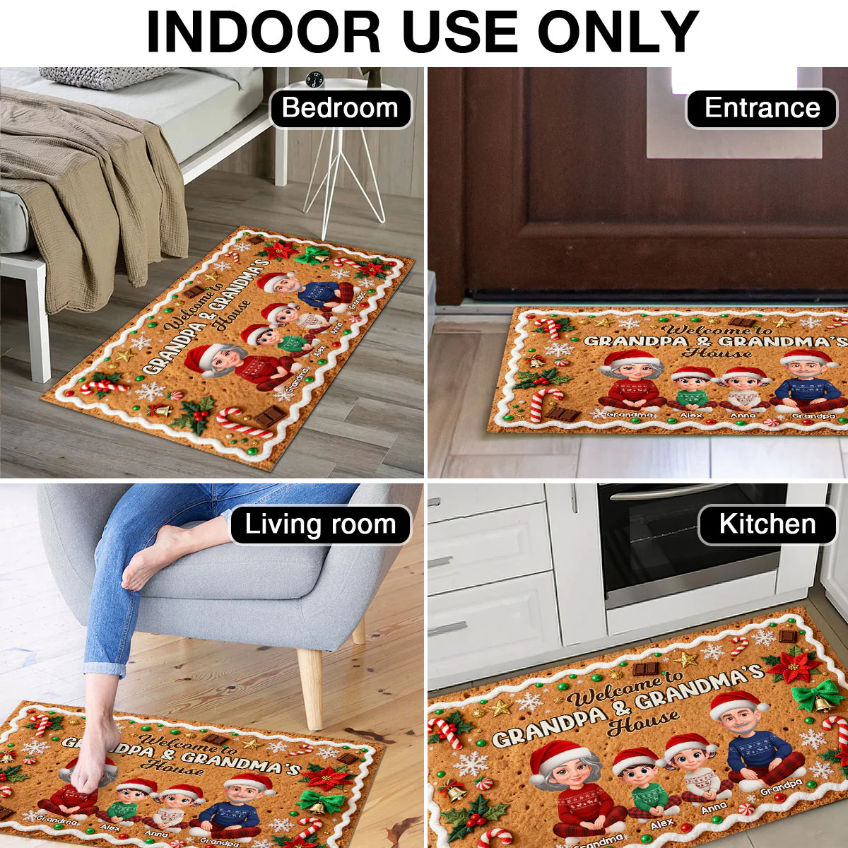3D Effect Gingerbread Theme Welcome To Grandpa Grandma House Christmas - Personalized Doormat - Image 7