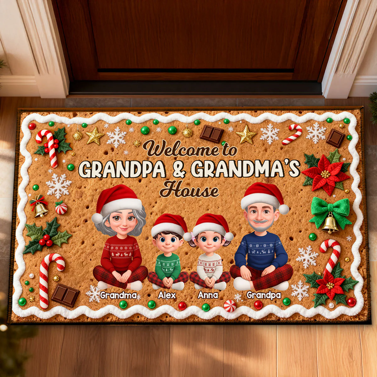3D Effect Gingerbread Theme Welcome To Grandpa Grandma House Christmas - Personalized Doormat - Image 8