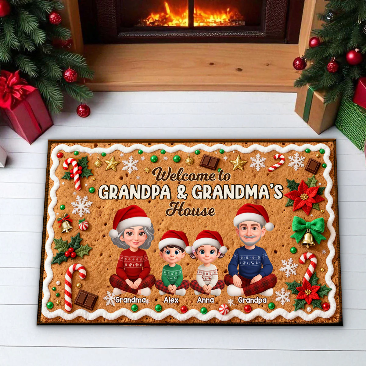 3D Effect Gingerbread Theme Welcome To Grandpa Grandma House Christmas - Personalized Doormat - Image 9