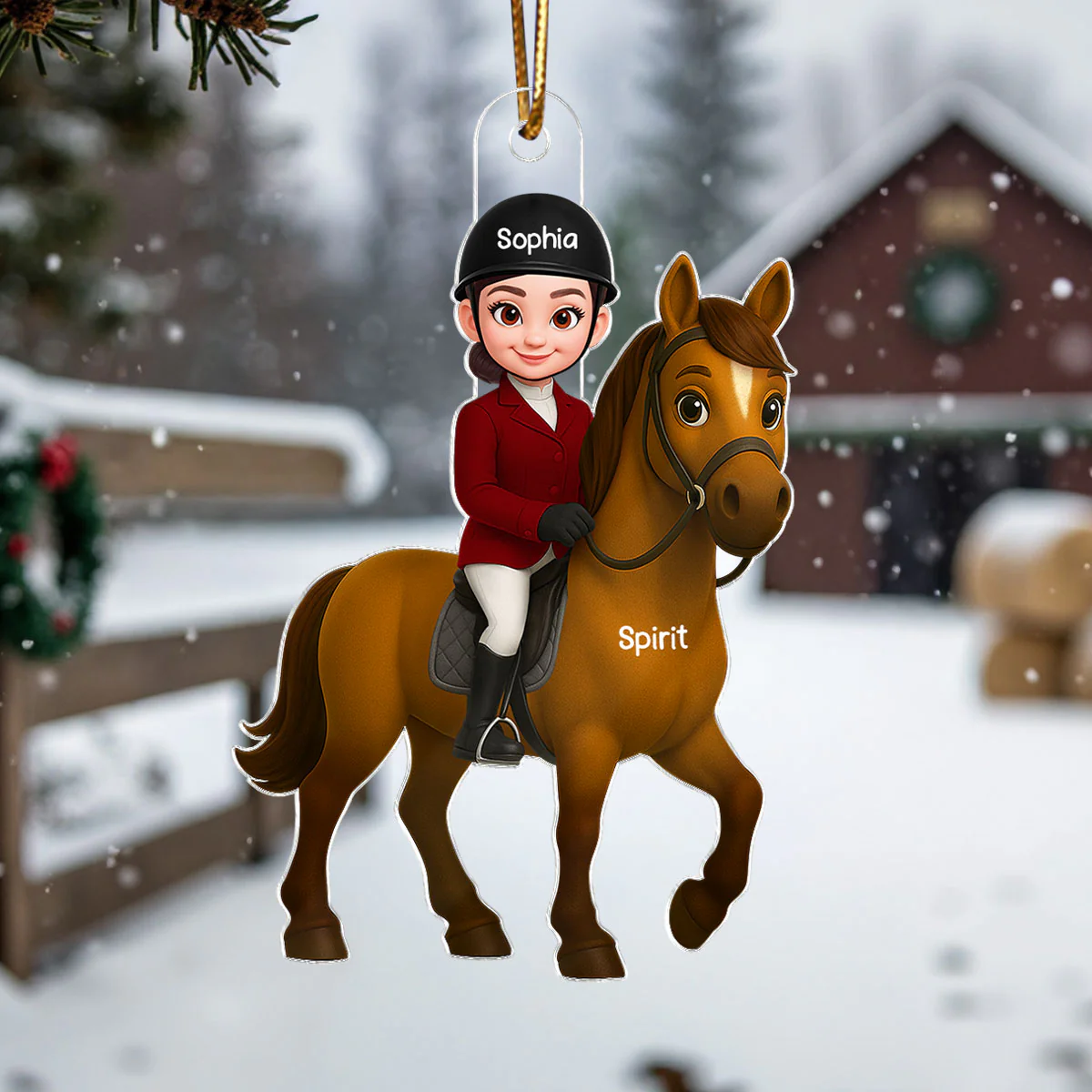 3D Effect Girl And Her Horse - Personalized Acrylic Ornament - Image 2