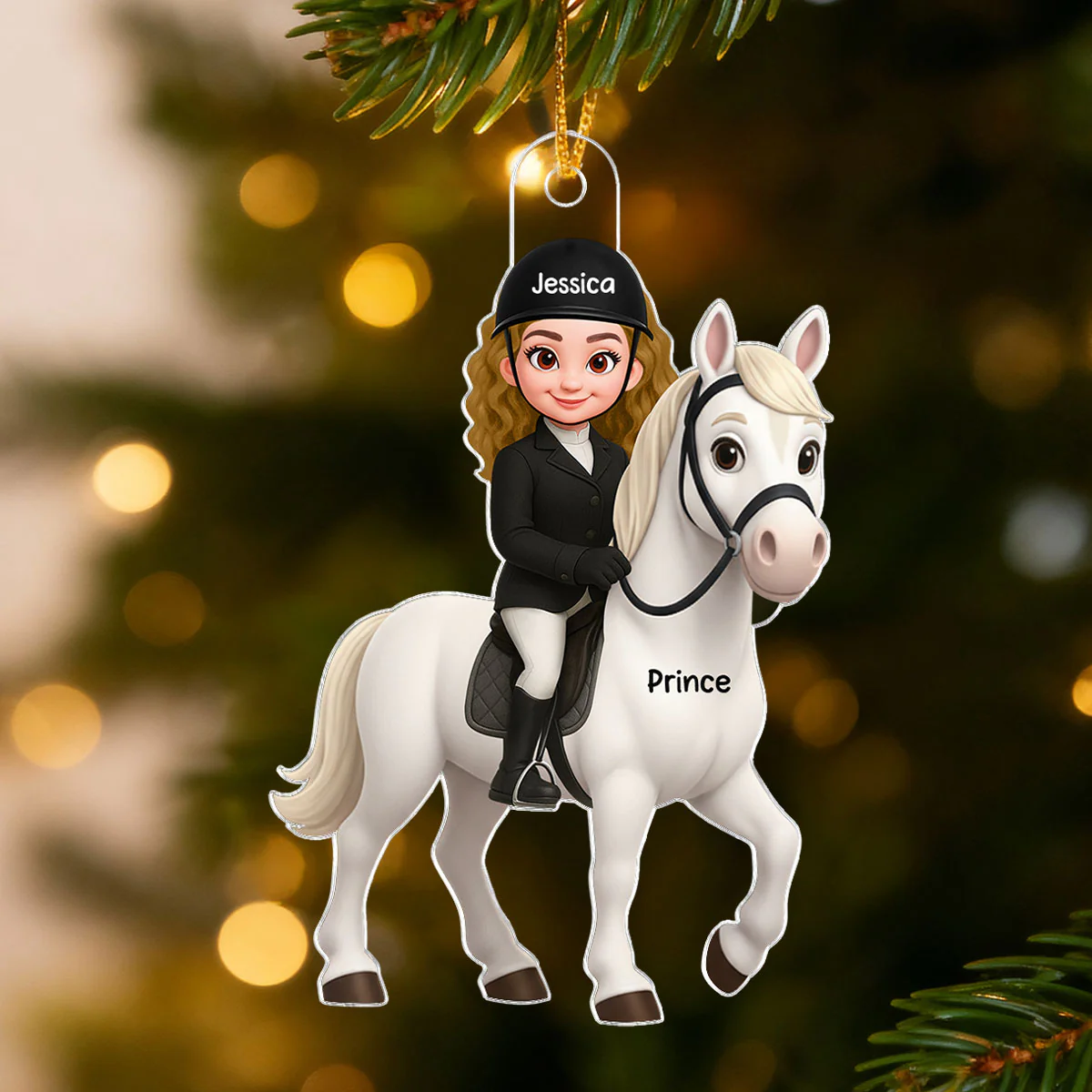 3D Effect Girl And Her Horse - Personalized Acrylic Ornament - Image 3
