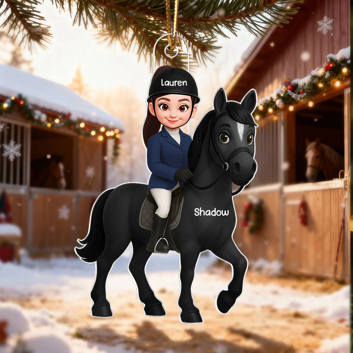3D Effect Girl And Her Horse - Personalized Acrylic Ornament - Image 4