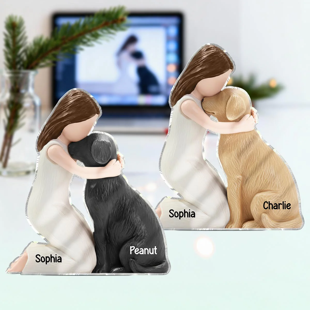 3D Effect Girl & Her Dog My Forever Best Friend - Personalized Acrylic Block Plaque - Image 4