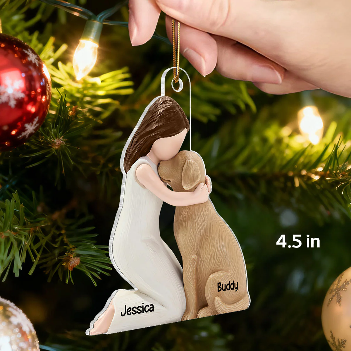 3D Effect Girl & Her Dog My Forever Best Friend - Personalized Acrylic Ornament - Image 2
