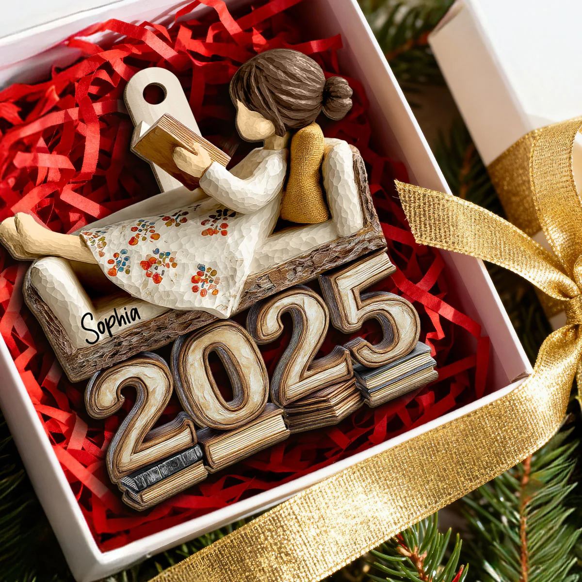 3D Effect Girl Reading Book Sofa 2025 - Personalized Wooden Ornament - Christmas Gift For Book Lover, Bookworm - Image 3