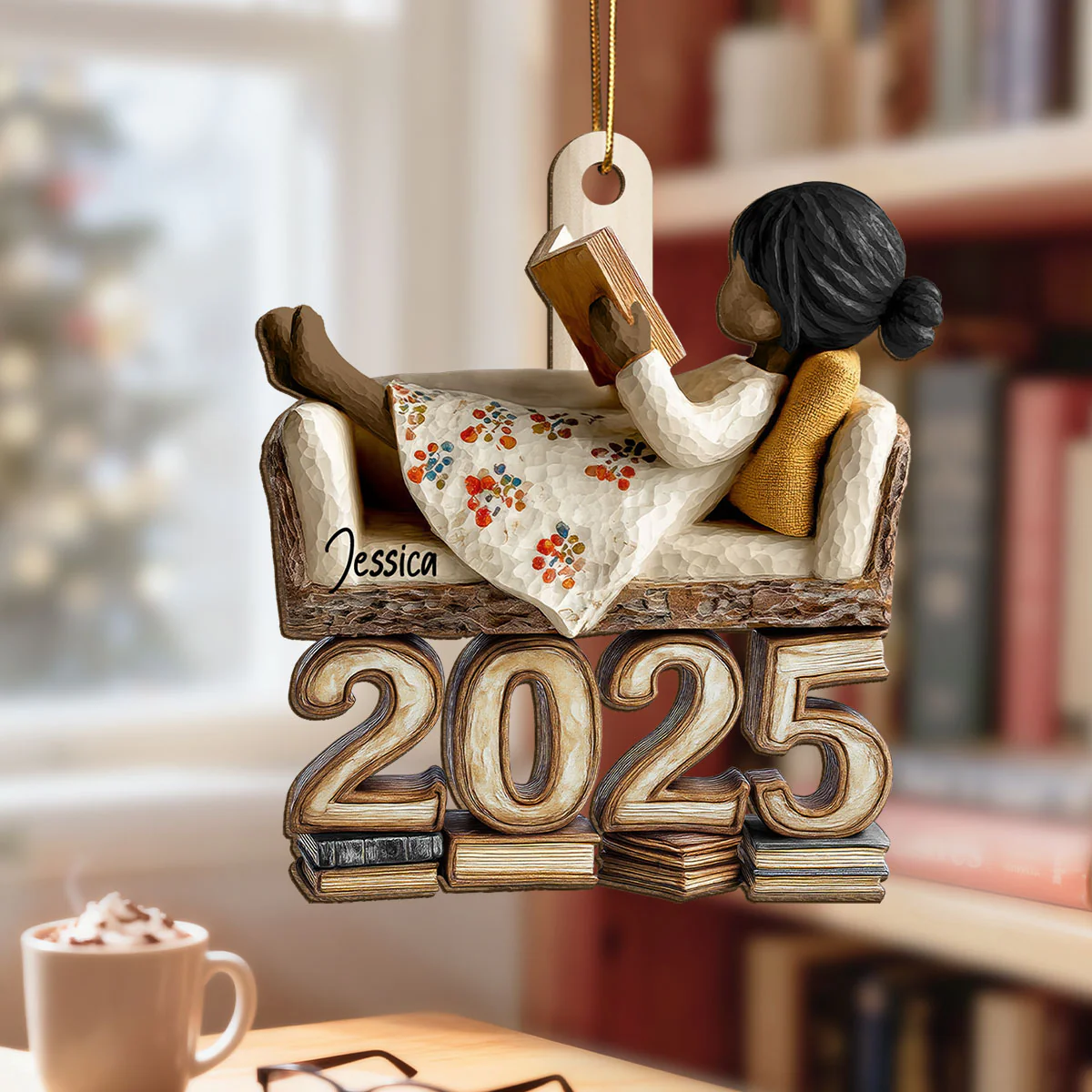 3D Effect Girl Reading Book Sofa 2025 - Personalized Wooden Ornament - Christmas Gift For Book Lover, Bookworm - Image 4