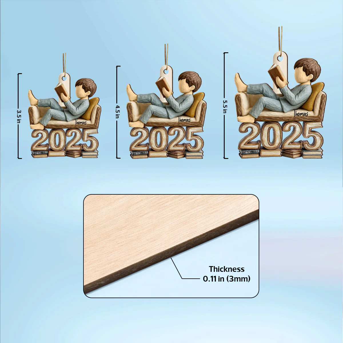 3D Effect Girl Reading Book Sofa 2025 - Personalized Wooden Ornament - Christmas Gift For Book Lover, Bookworm - Image 5