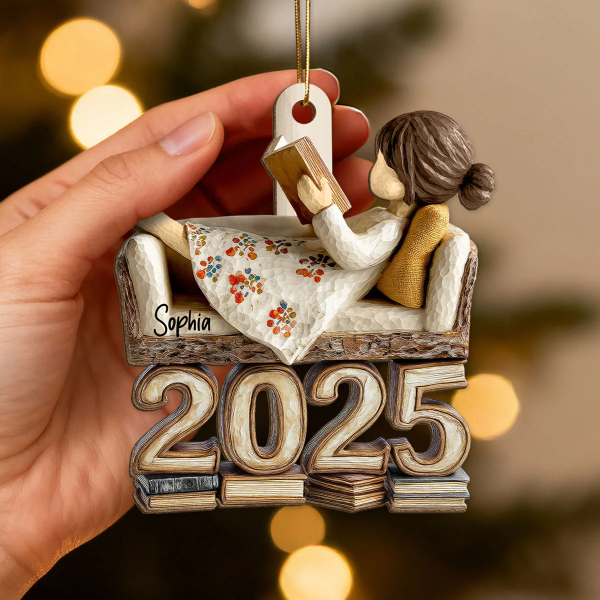 3D Effect Girl Reading Book Sofa 2025 - Personalized Wooden Ornament - Christmas Gift For Book Lover, Bookworm - Image 6