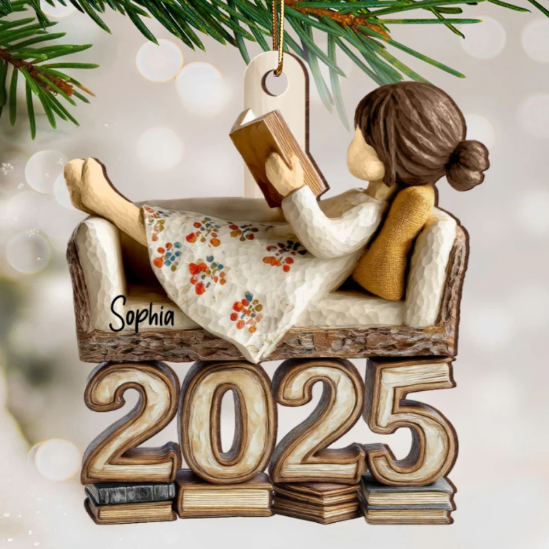3D Effect Girl Reading Book Sofa 2025 - Personalized Wooden Ornament - Christmas Gift For Book Lover, Bookworm - Image 8