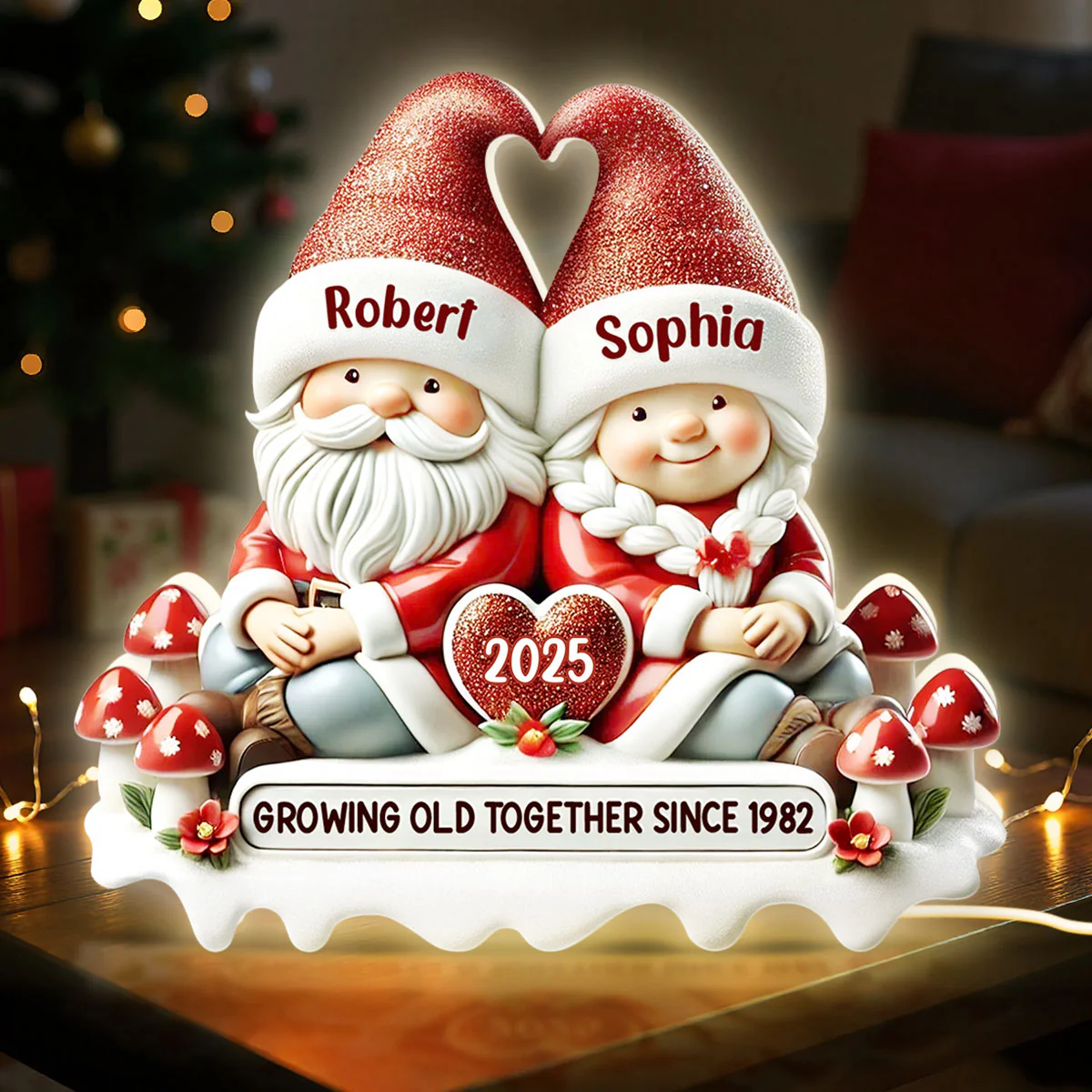 3D Effect Gnome Couple Growing Old Together Christmas - Personalized Light Box - Image 10