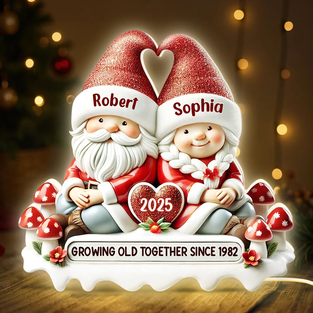 3D Effect Gnome Couple Growing Old Together Christmas - Personalized Light Box - Image 11