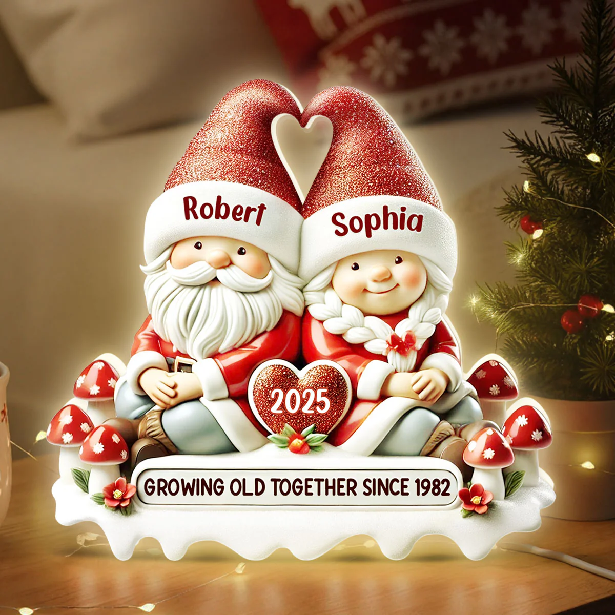 3D Effect Gnome Couple Growing Old Together Christmas - Personalized Light Box - Image 12