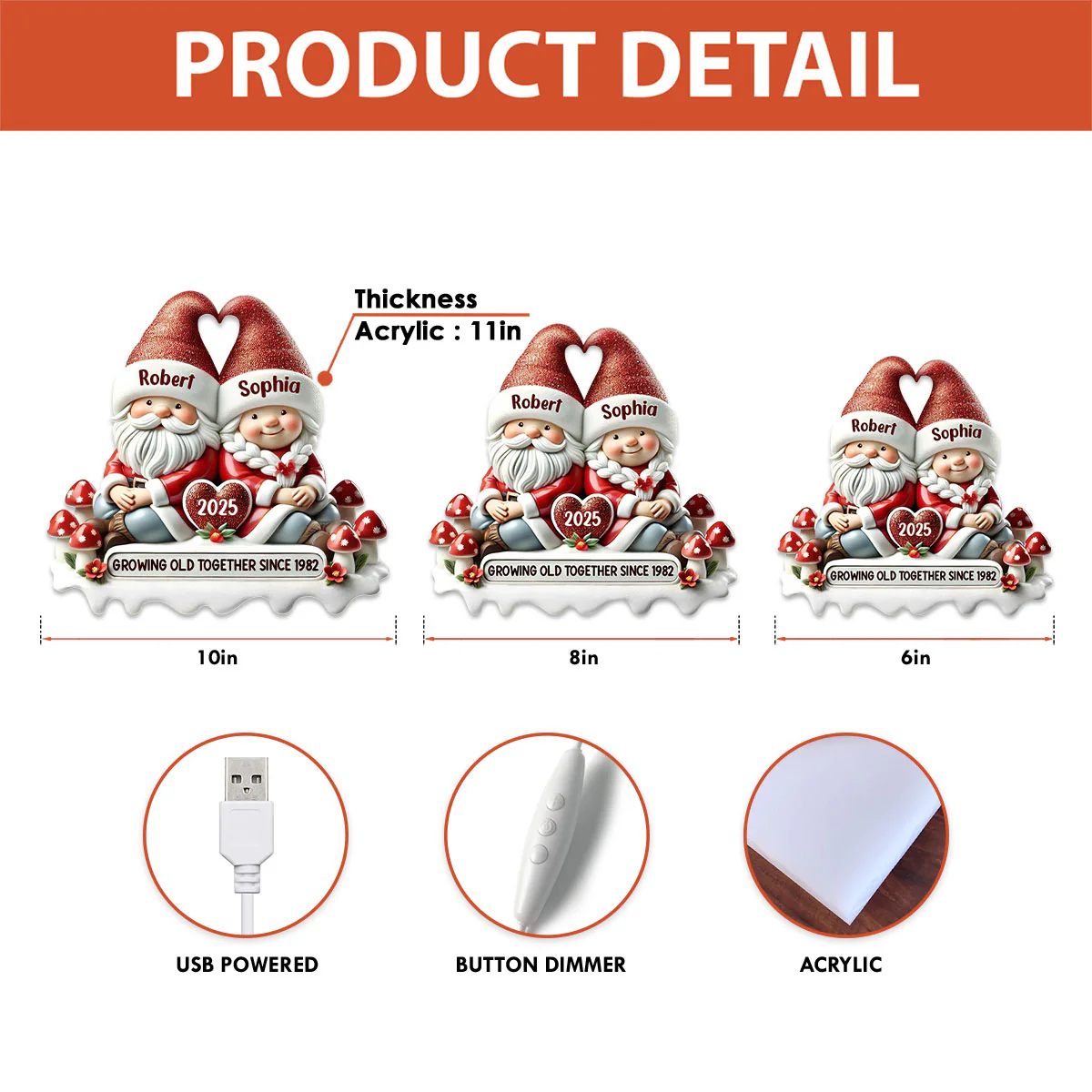 3D Effect Gnome Couple Growing Old Together Christmas - Personalized Light Box - Image 13