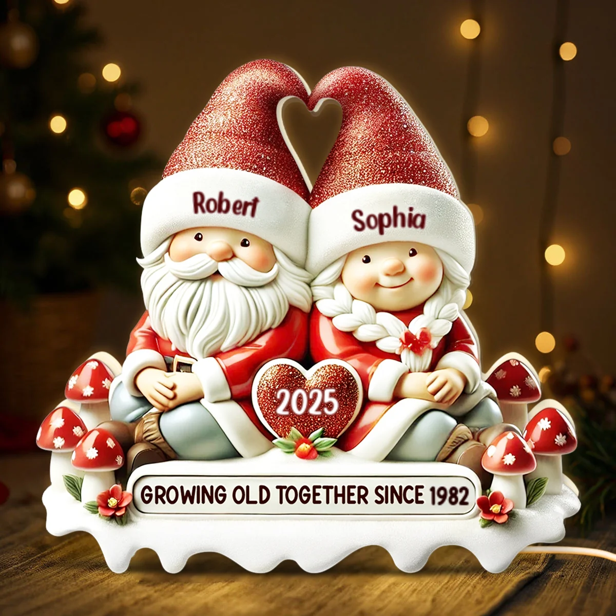 3D Effect Gnome Couple Growing Old Together Christmas - Personalized Light Box - Image 14