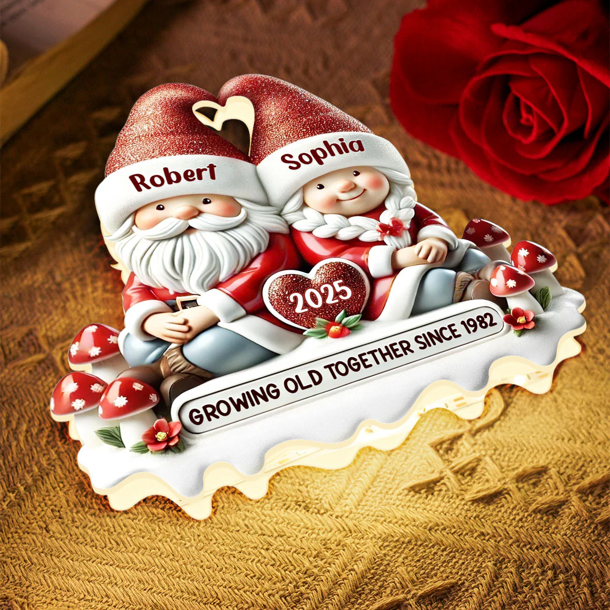 3D Effect Gnome Couple Growing Old Together Christmas - Personalized Light Box - Image 4