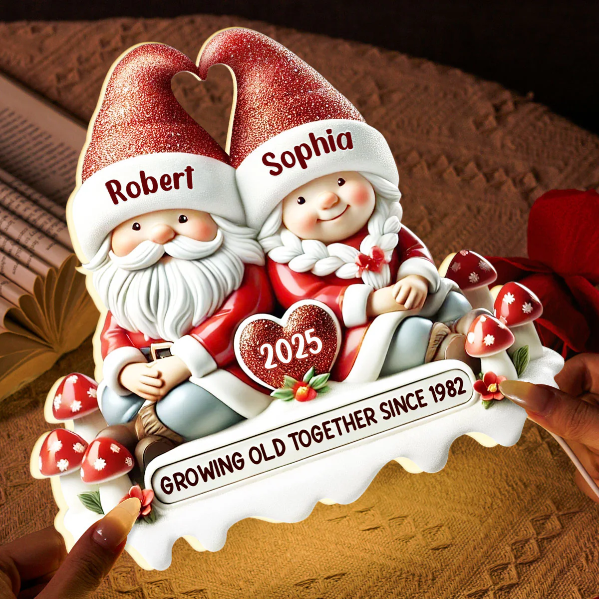 3D Effect Gnome Couple Growing Old Together Christmas - Personalized Light Box - Image 5