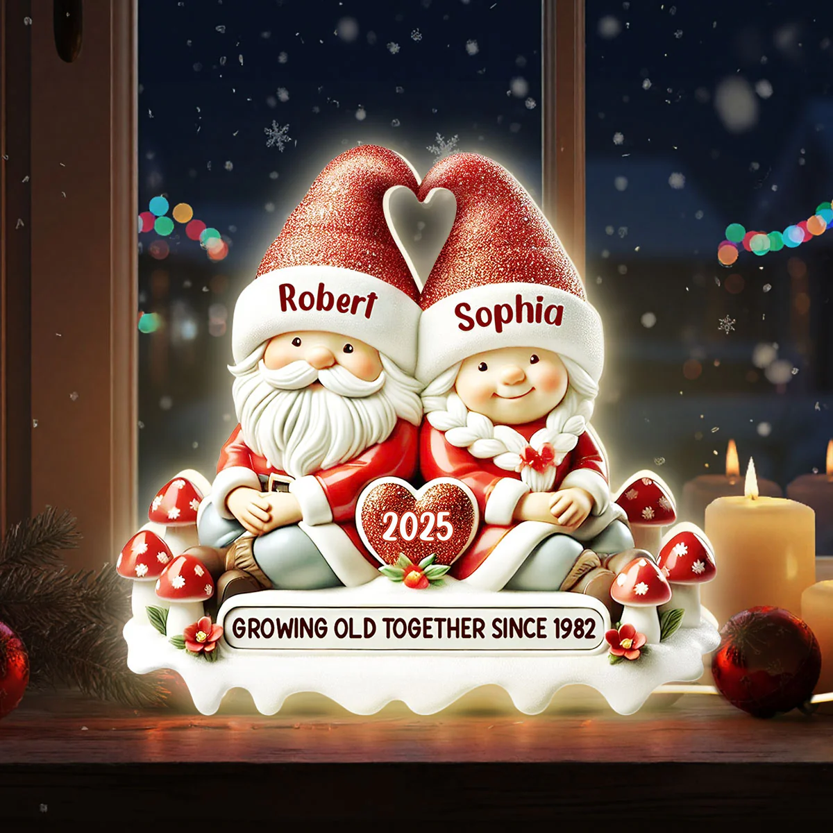 3D Effect Gnome Couple Growing Old Together Christmas - Personalized Light Box - Image 8