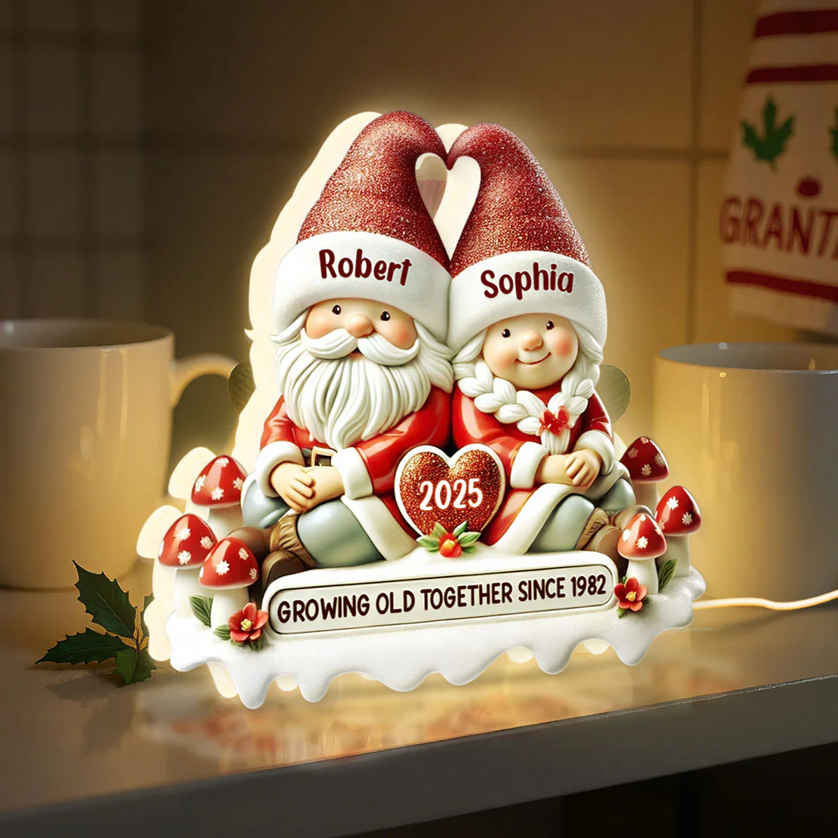 3D Effect Gnome Couple Growing Old Together Christmas - Personalized Light Box - Image 9