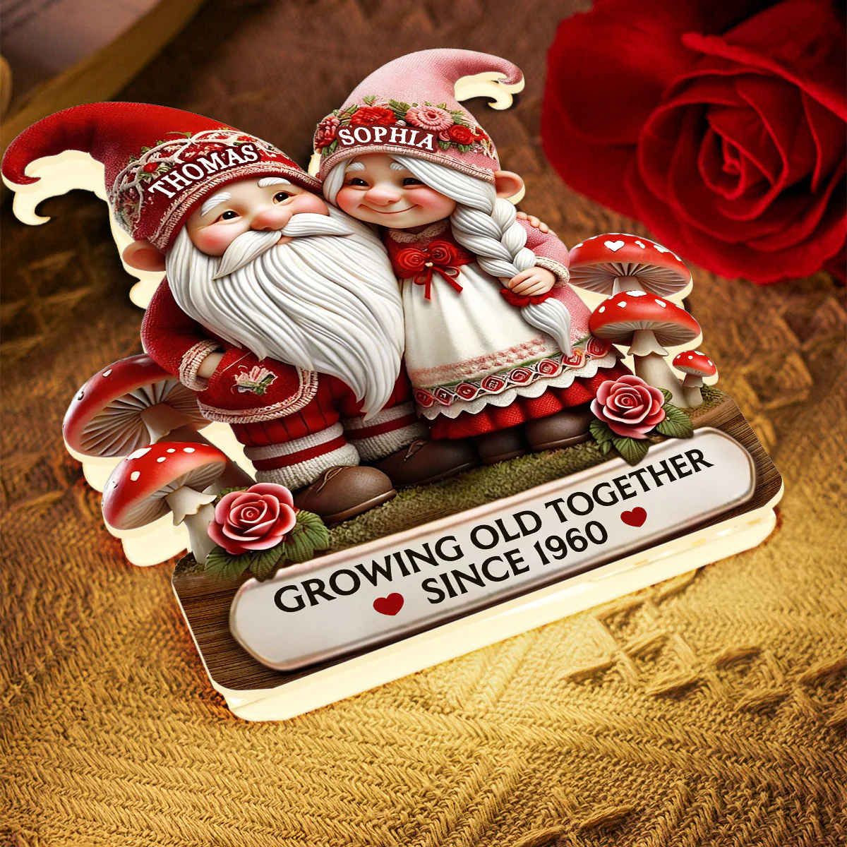 3D Effect Gnome Couple Growing Old Together - Personalized Light Box - Heartfelt Valentine's Day Gift, Anniversary Gift For Couple, For Him, For Her - Image 10