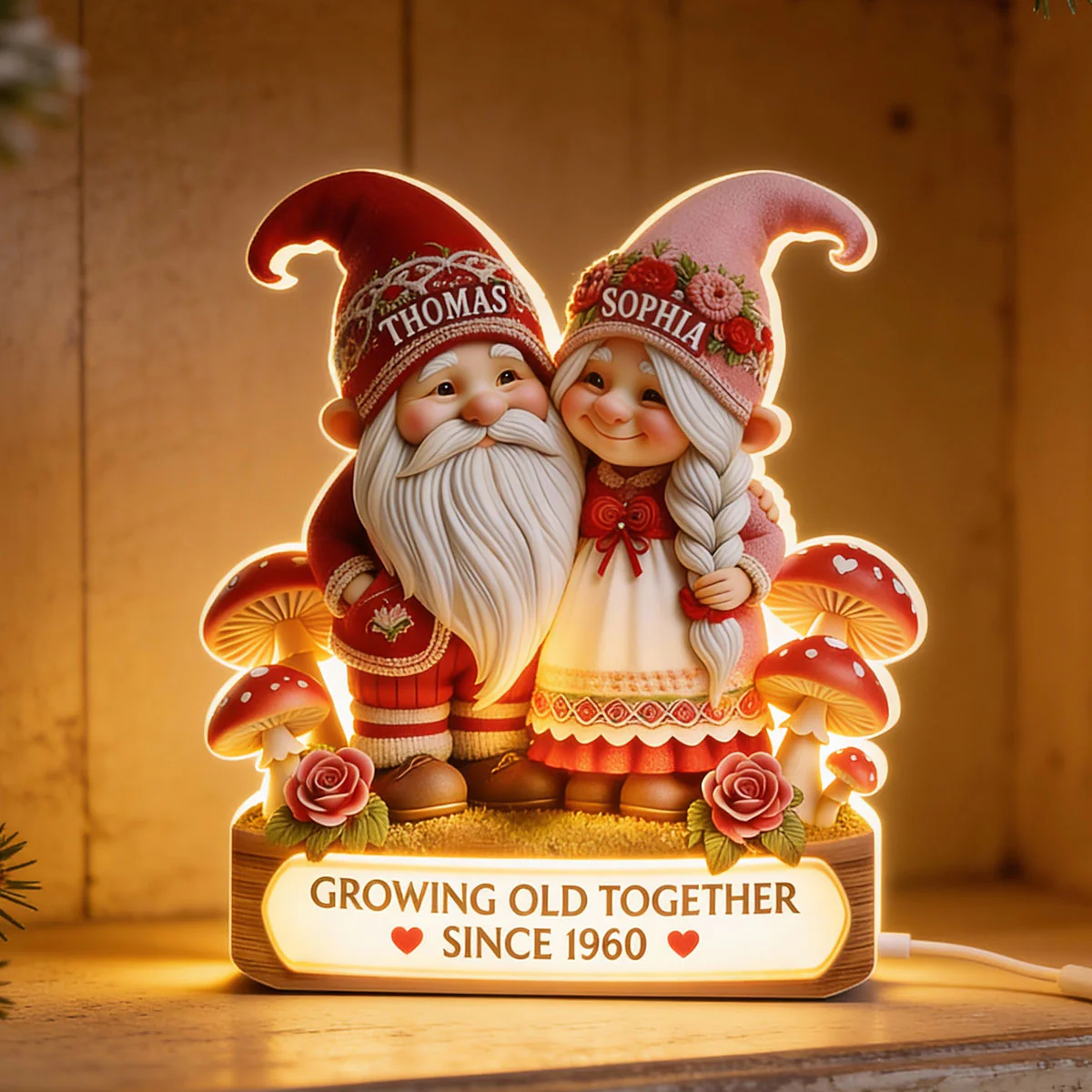 3D Effect Gnome Couple Growing Old Together - Personalized Light Box - Heartfelt Valentine's Day Gift, Anniversary Gift For Couple, For Him, For Her - Image 12
