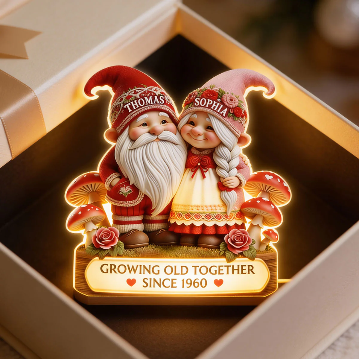 3D Effect Gnome Couple Growing Old Together - Personalized Light Box - Heartfelt Valentine's Day Gift, Anniversary Gift For Couple, For Him, For Her - Image 13