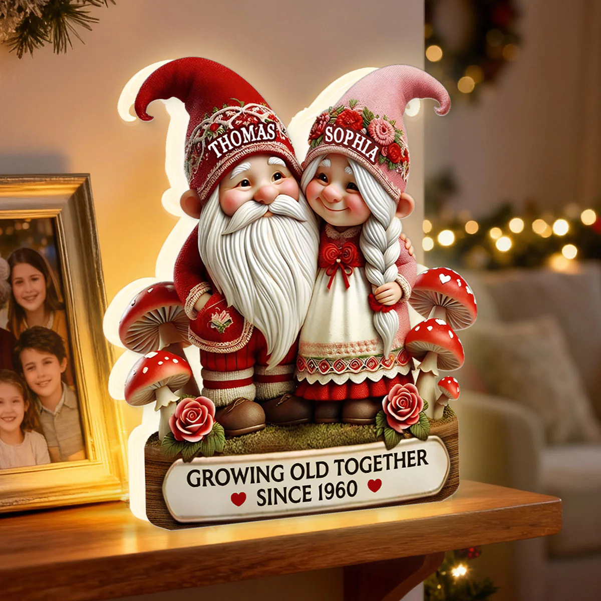 3D Effect Gnome Couple Growing Old Together - Personalized Light Box - Heartfelt Valentine's Day Gift, Anniversary Gift For Couple, For Him, For Her - Image 14