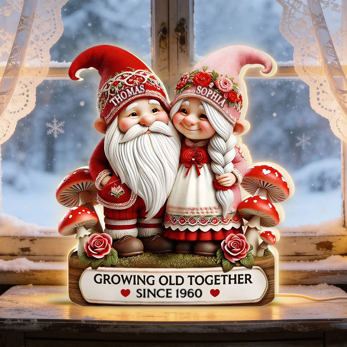 3D Effect Gnome Couple Growing Old Together - Personalized Light Box - Heartfelt Valentine's Day Gift, Anniversary Gift For Couple, For Him, For Her - Image 15