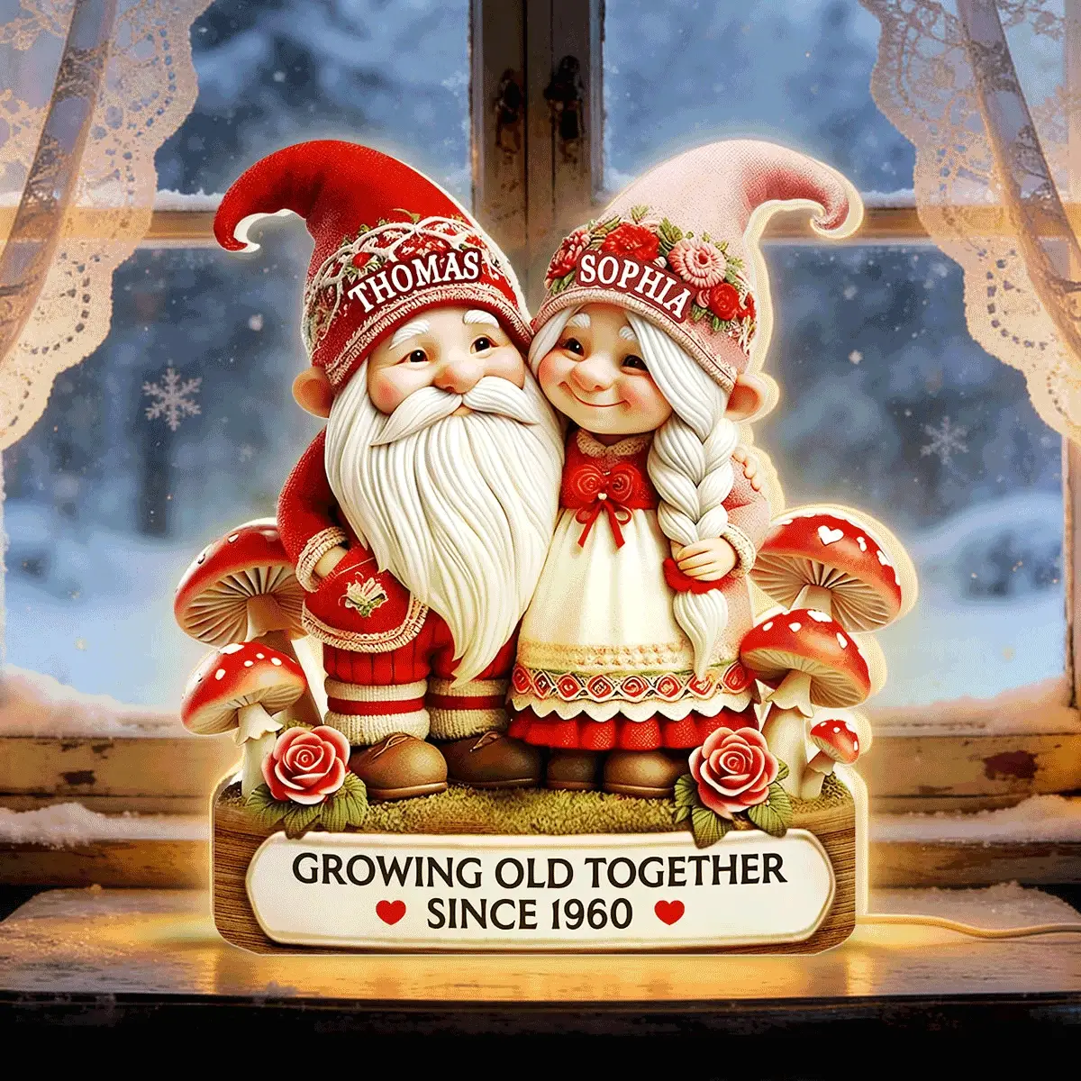 3D Effect Gnome Couple Growing Old Together - Personalized Light Box - Heartfelt Valentine's Day Gift, Anniversary Gift For Couple, For Him, For Her - Image 2