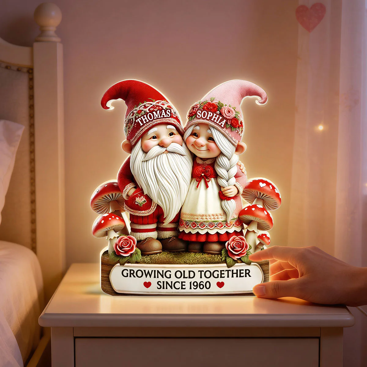 3D Effect Gnome Couple Growing Old Together - Personalized Light Box - Heartfelt Valentine's Day Gift, Anniversary Gift For Couple, For Him, For Her - Image 3