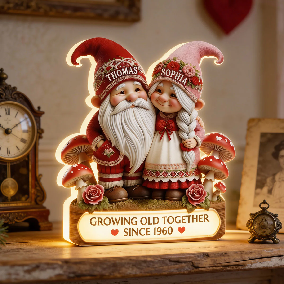 3D Effect Gnome Couple Growing Old Together - Personalized Light Box - Heartfelt Valentine's Day Gift, Anniversary Gift For Couple, For Him, For Her - Image 5