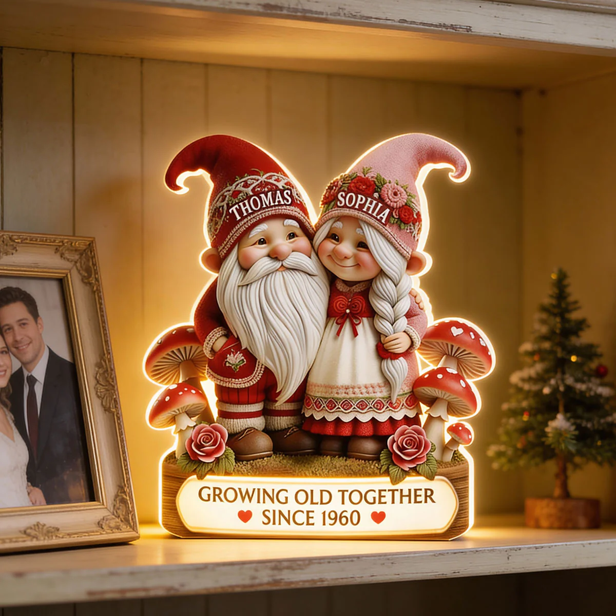 3D Effect Gnome Couple Growing Old Together - Personalized Light Box - Heartfelt Valentine's Day Gift, Anniversary Gift For Couple, For Him, For Her - Image 6