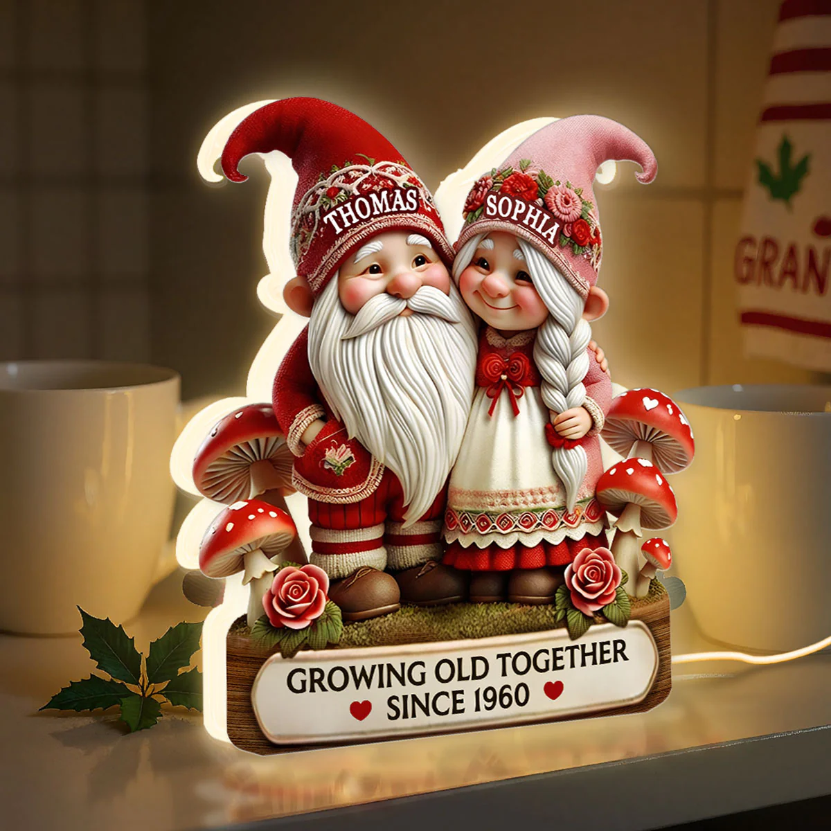 3D Effect Gnome Couple Growing Old Together - Personalized Light Box - Heartfelt Valentine's Day Gift, Anniversary Gift For Couple, For Him, For Her - Image 9