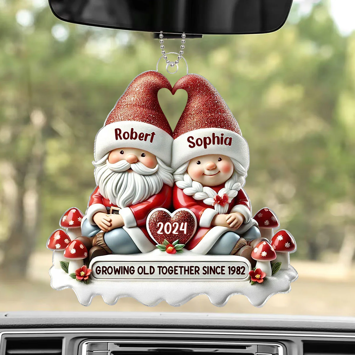 3D Effect Gnome Couple Personalized Acrylic Car Hanger Ornament, Valentine's Gift For Him, For Her, Husband, Wife - Image 4