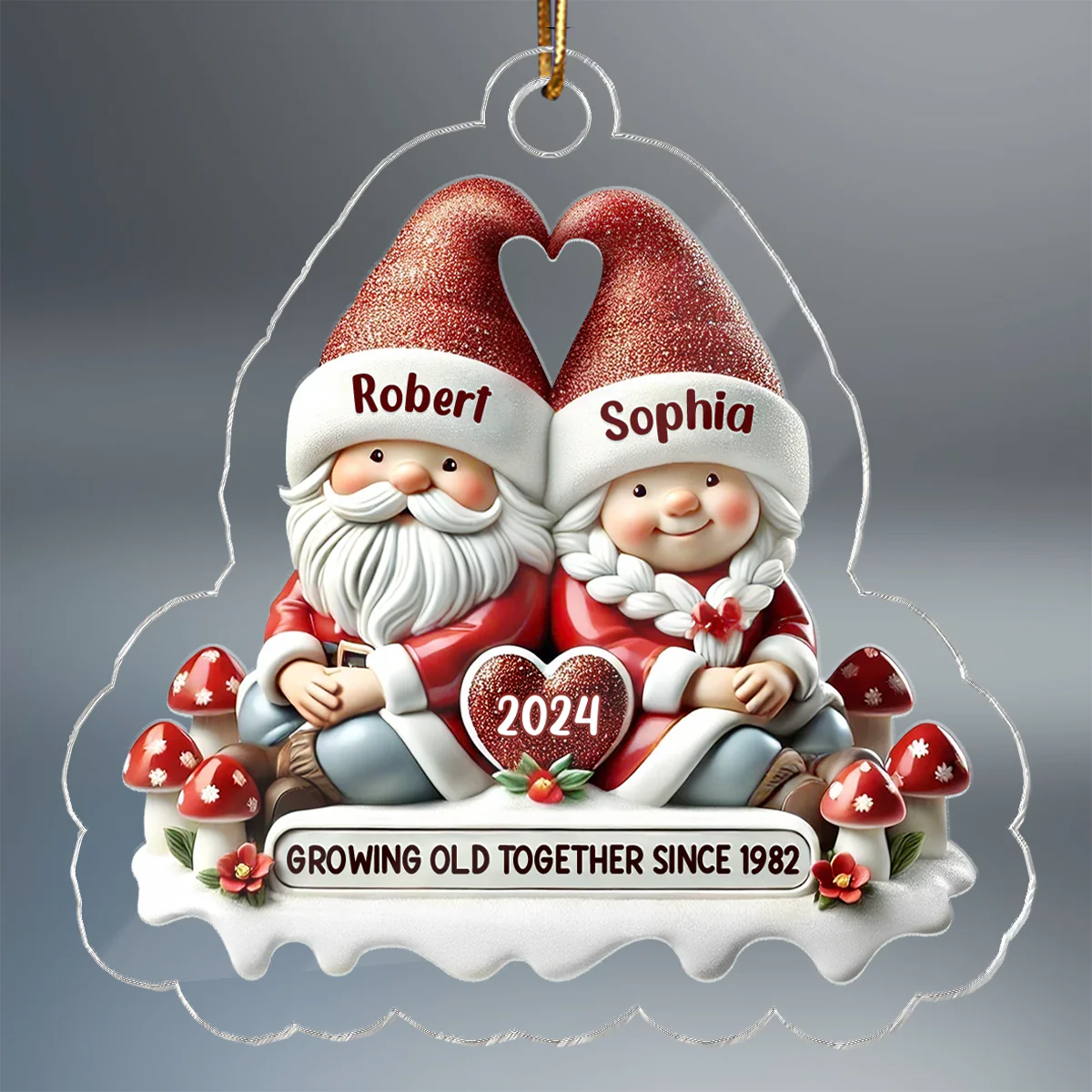 3D Effect Gnome Couple - Personalized Acrylic Ornament - Gift for Him, Gift for Her - Image 2
