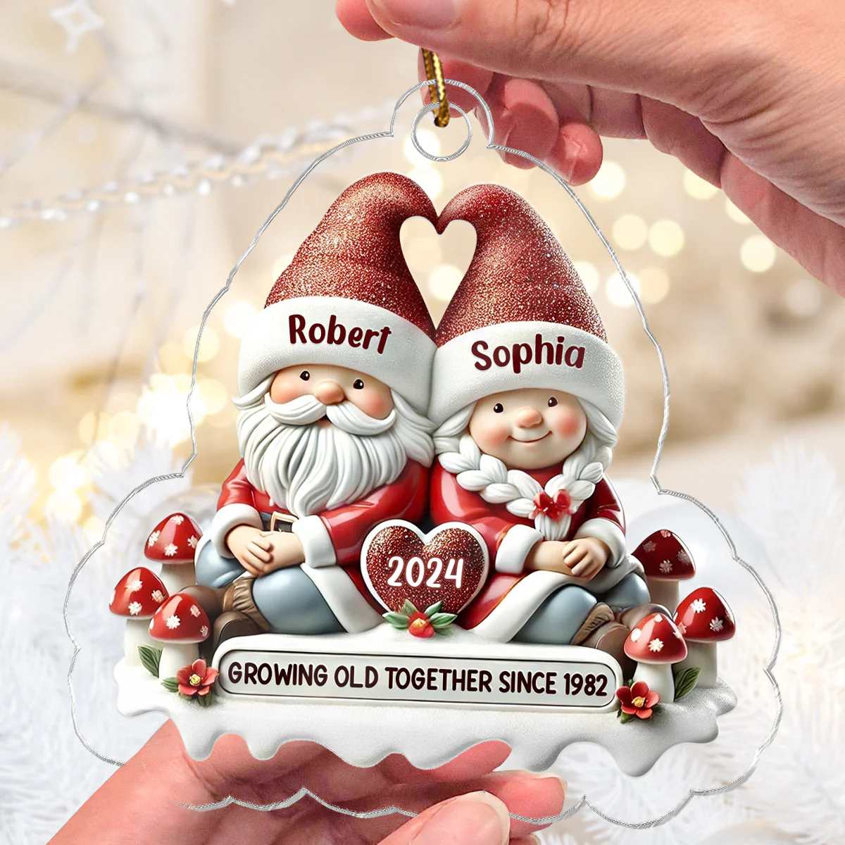 3D Effect Gnome Couple - Personalized Acrylic Ornament - Gift for Him, Gift for Her - Image 6