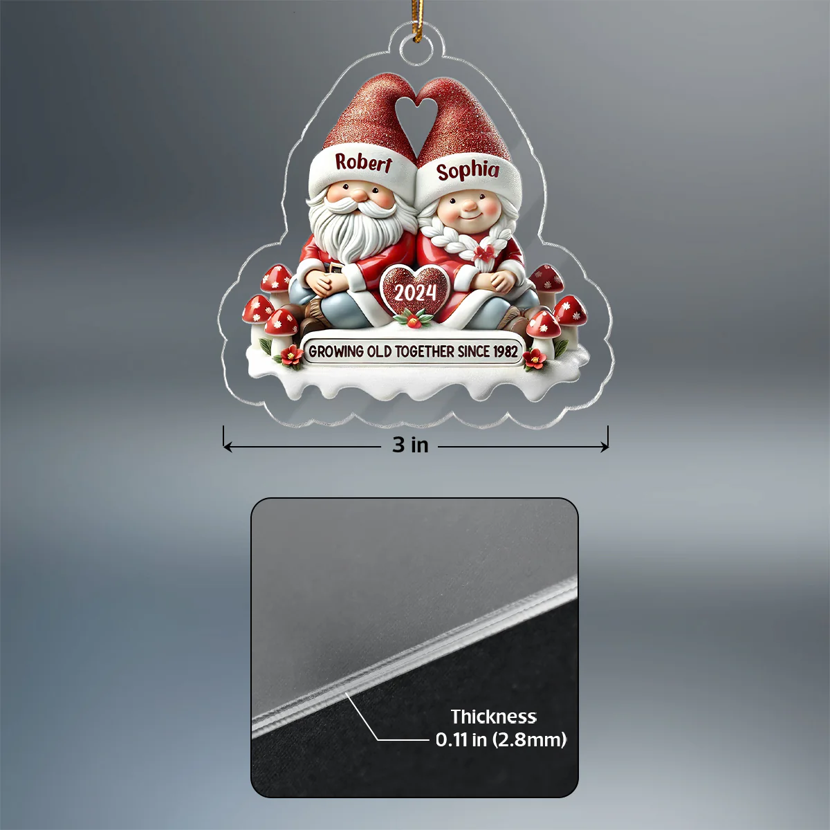 3D Effect Gnome Couple - Personalized Acrylic Ornament - Gift for Him, Gift for Her - Image 7