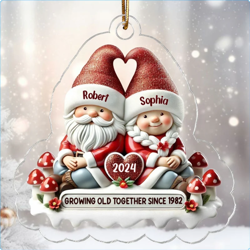 3D Effect Gnome Couple - Personalized Acrylic Ornament - Gift for Him, Gift for Her - Image 8