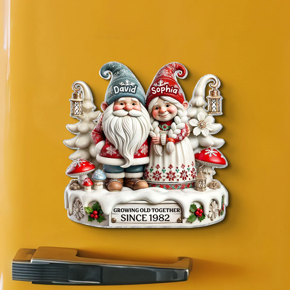 3D Effect Gnome Couple Together Personalized Acrylic Fridge Magnet, 2025 Heartfelt Gift, Anniversary Gift For Couple, For Him, For Her, Husband, Wife - Image 3