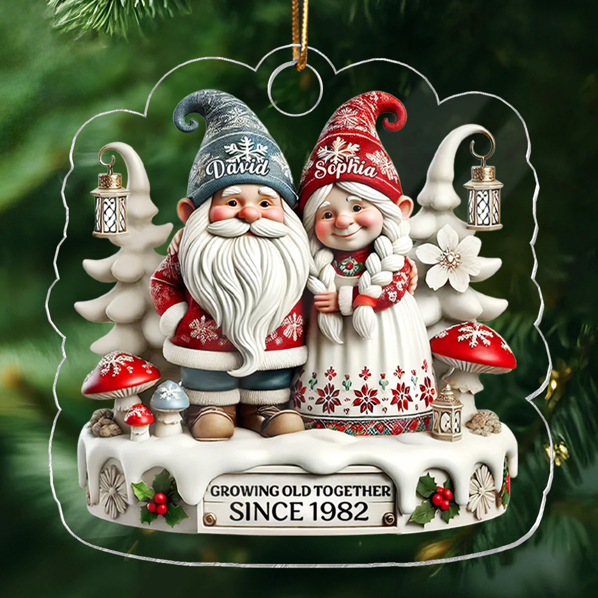 3D Effect Gnome Couple Together Christmas - Personalized Acrylic Ornament - Gift for Him, Gift for Her - Image 6