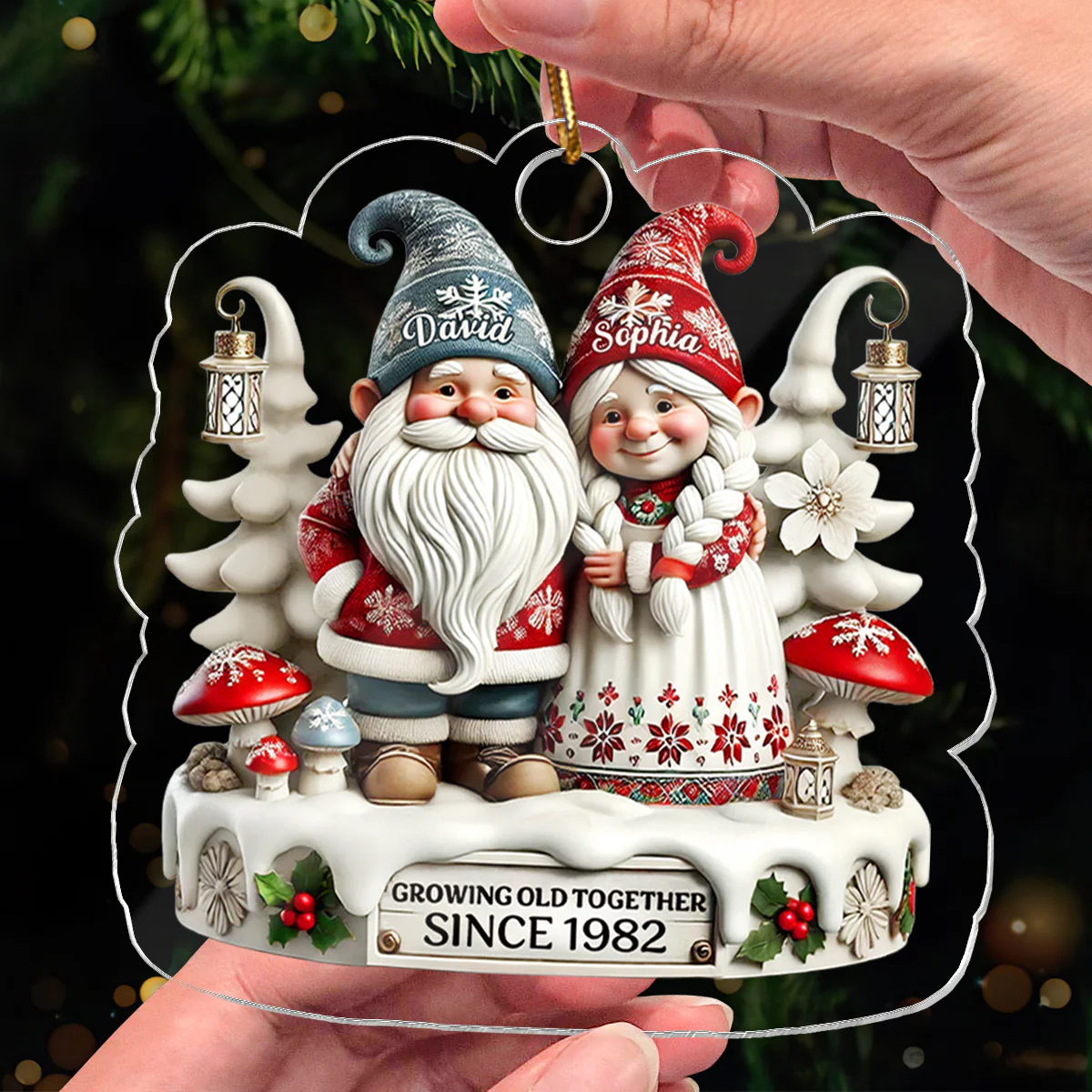 3D Effect Gnome Couple Together Christmas - Personalized Acrylic Ornament - Gift for Him, Gift for Her - Image 7