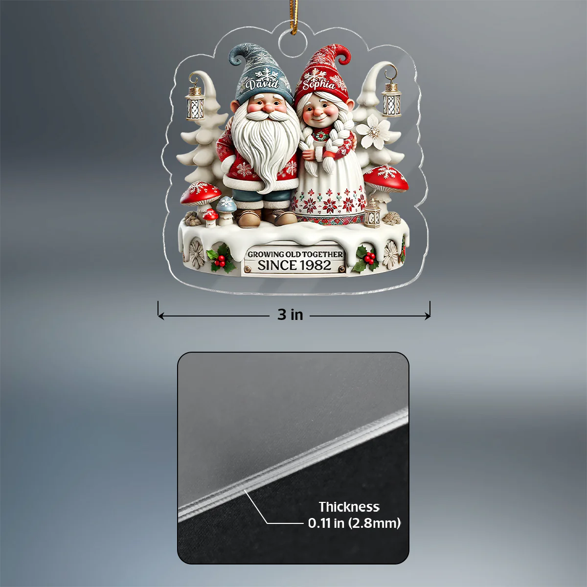 3D Effect Gnome Couple Together Christmas - Personalized Acrylic Ornament - Gift for Him, Gift for Her - Image 8