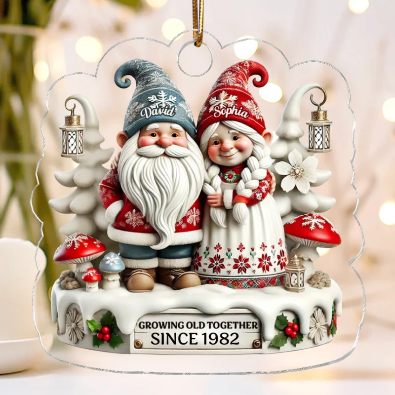 3D Effect Gnome Couple Together Christmas - Personalized Acrylic Ornament - Gift for Him, Gift for Her - Image 9
