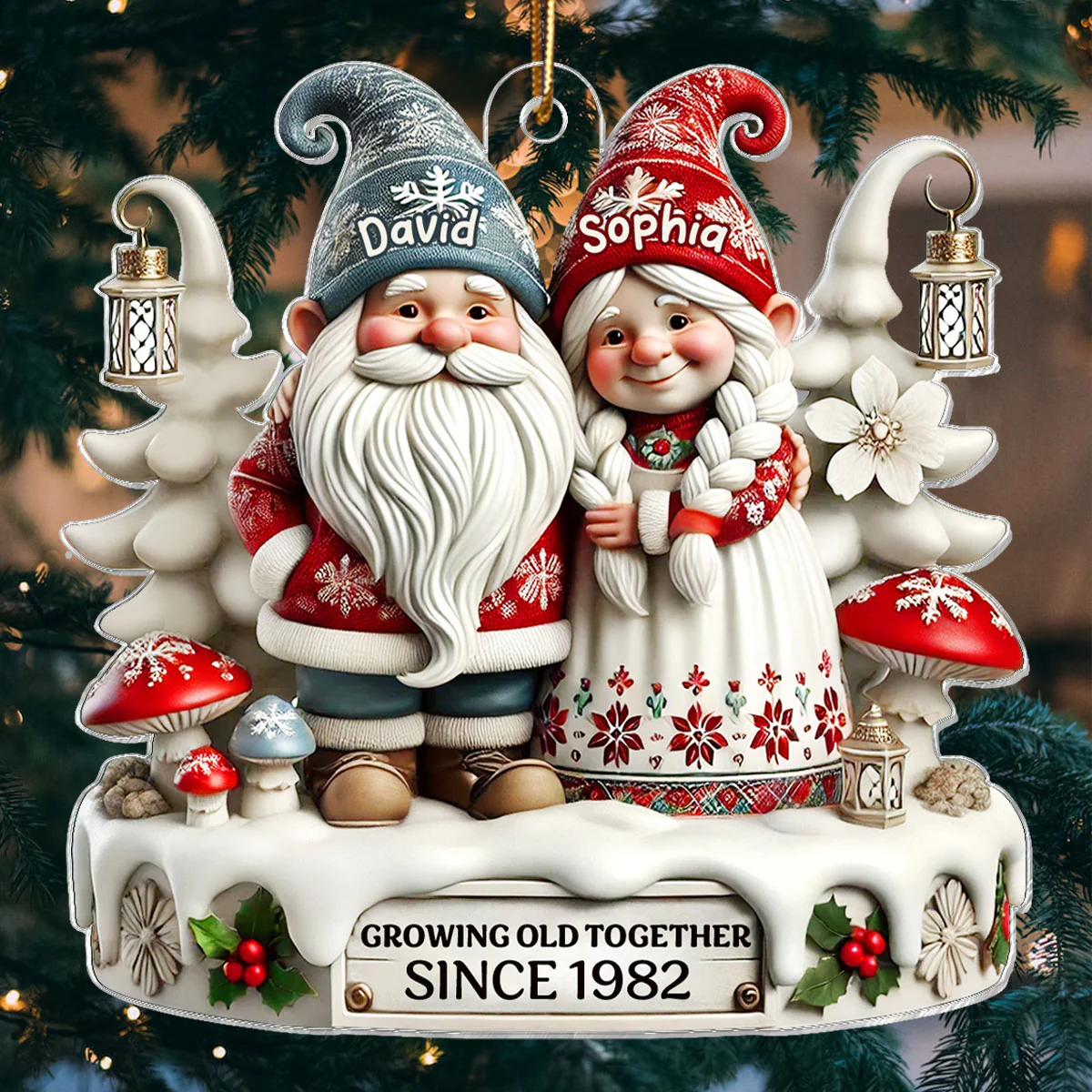 3D Effect Gnome Couple Together Christmas - Personalized Acrylic Ornament - Gift for Him, Gift for Her - Image 5